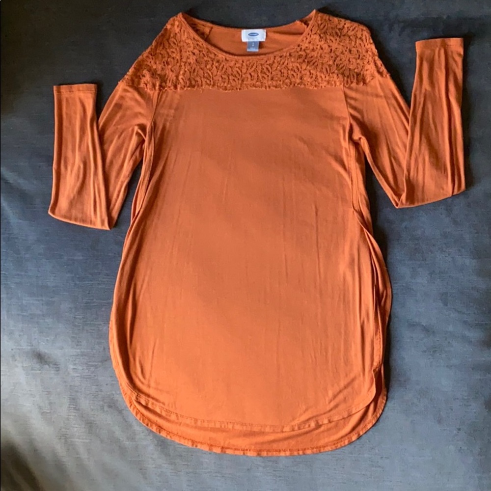 Copper Lace Neck Tunic with Side Vents S